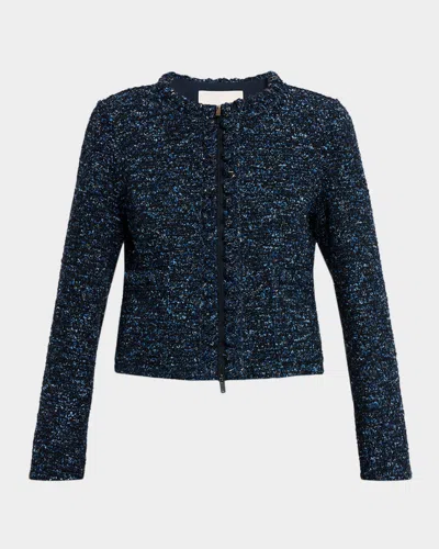 Lafayette 148 Pom Pom-trim Boucle Tweed Jacket In Black