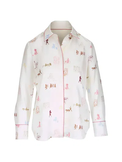 Lafayette 148 Print Twill Blouse In White