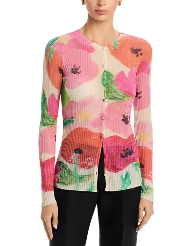 Lafayette 148 Printed Blossom Button Knit Cardigan In Multi