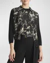 Lafayette 148 Petite Shadow Print Silk Chiffon & Finespun Voile Cardigan In Black Multi