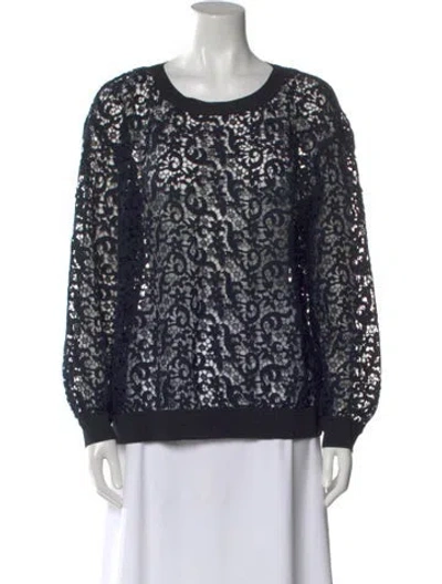 Pre-owned Lafayette 148 Printed Crew Neck Sweater In Blue