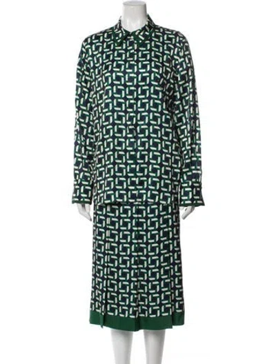 Pre-owned Lafayette 148 Printed Grosgrain Trim Skirt Set W/ Tags In Blue