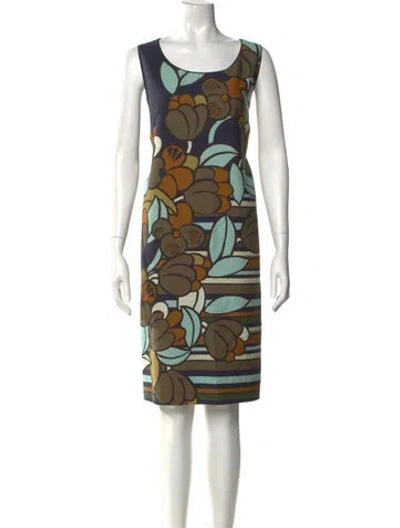 Pre-owned Lafayette 148 Printed Knee-length Dress In Blue