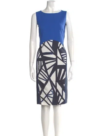 Pre-owned Lafayette 148 Printed Knee-length Dress In Blue