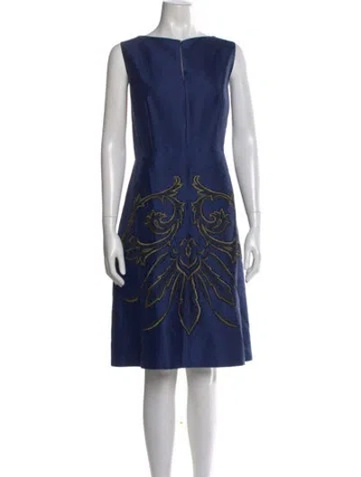 Pre-owned Lafayette 148 Printed Knee-length Dress In Blue
