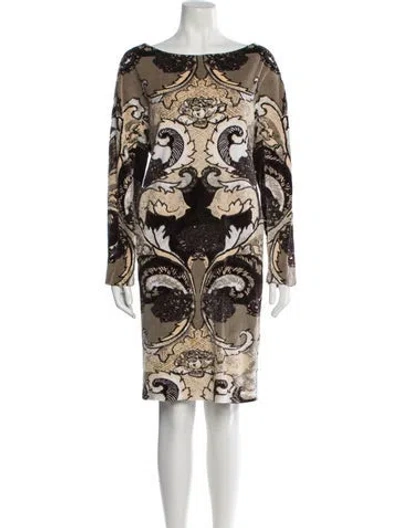 Pre-owned Lafayette 148 Printed Knee-length Dress In Brown