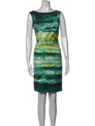 Pre-owned Lafayette 148 Printed Knee-length Dress In Green/yellow