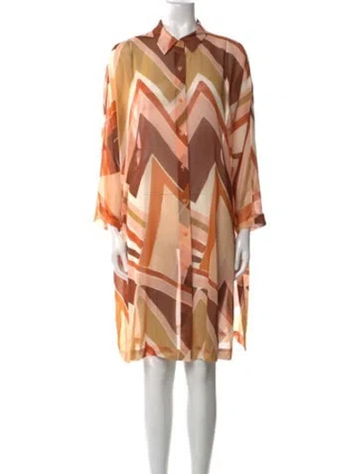 Pre-owned Lafayette 148 Printed Knee-length Dress In Orange