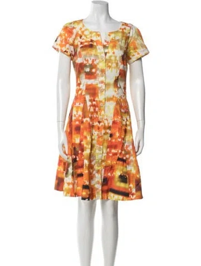 Pre-owned Lafayette 148 Printed Knee-length Dress In Orange