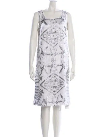 Pre-owned Lafayette 148 Printed Knee-length Dress In White