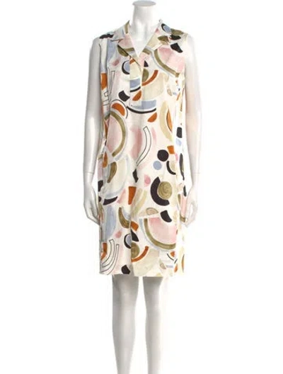 Pre-owned Lafayette 148 Printed Knee-length Dress In White