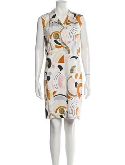 Pre-owned Lafayette 148 Printed Knee-length Dress In White