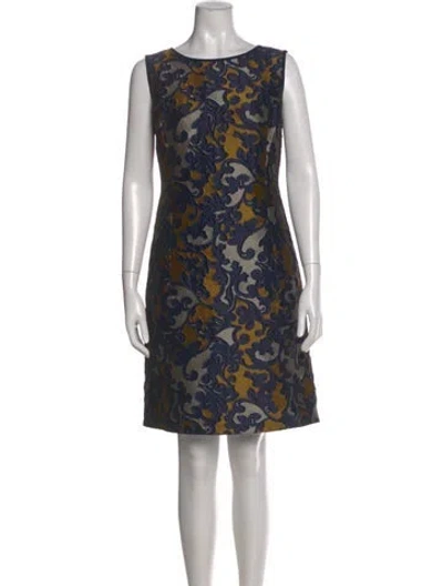 Pre-owned Lafayette 148 Printed Knee-length Dress In White