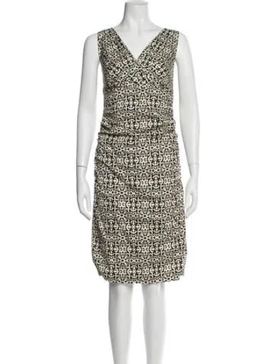 Pre-owned Lafayette 148 Printed Knee-length Dress In White