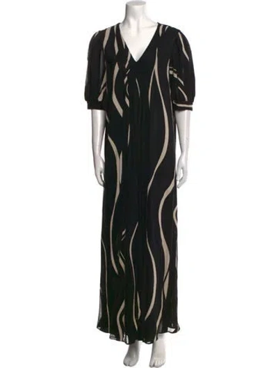 Pre-owned Lafayette 148 Printed Long Dress In Black