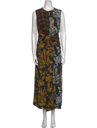 Pre-owned Lafayette 148 Printed Long Dress In Black