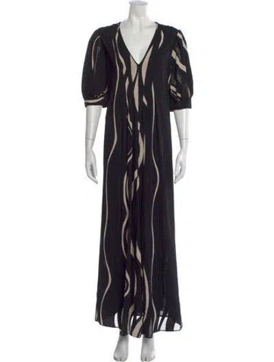 Pre-owned Lafayette 148 Printed Long Dress In Black