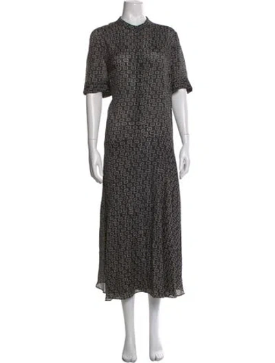 Pre-owned Lafayette 148 Printed Long Dress In Black