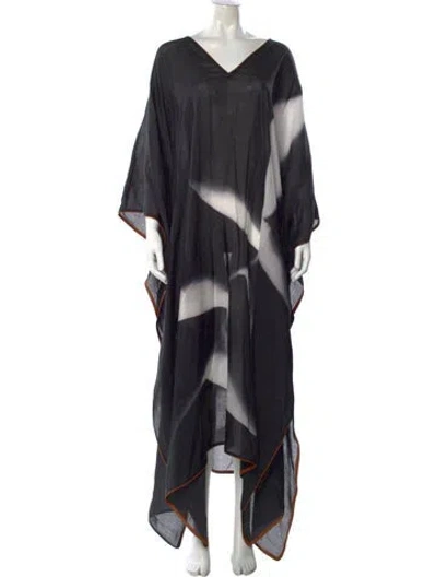 Pre-owned Lafayette 148 Printed Long Dress In Black