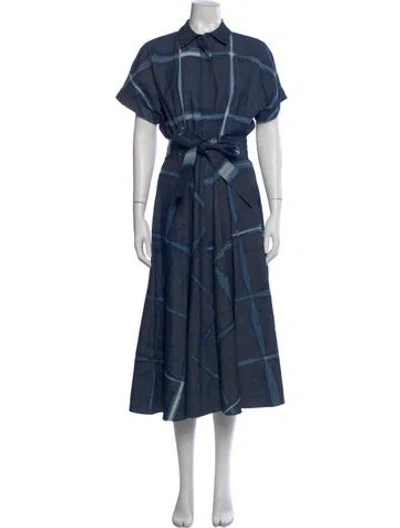 Pre-owned Lafayette 148 Printed Long Dress In Blue