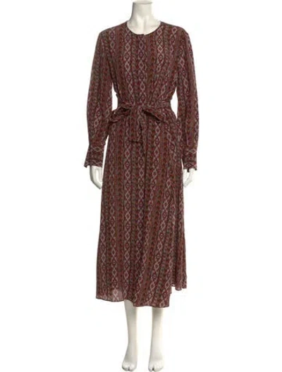 Pre-owned Lafayette 148 Printed Long Dress In Burgundy