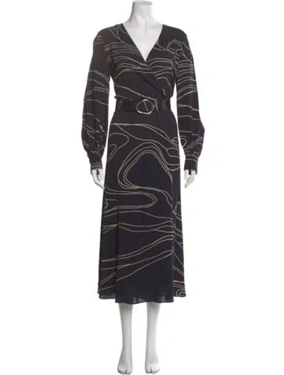Pre-owned Lafayette 148 Printed Long Dress In Gray