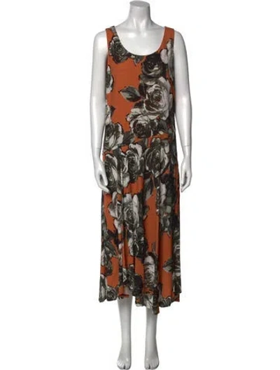 Pre-owned Lafayette 148 Printed Long Dress In Orange