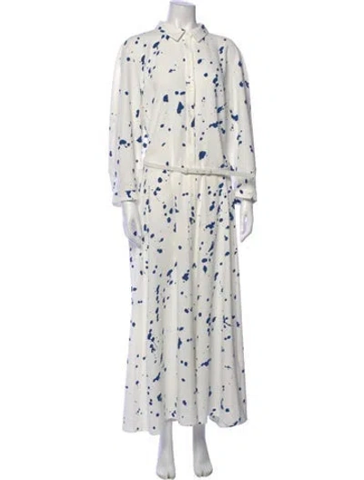 Pre-owned Lafayette 148 Printed Long Dress In White