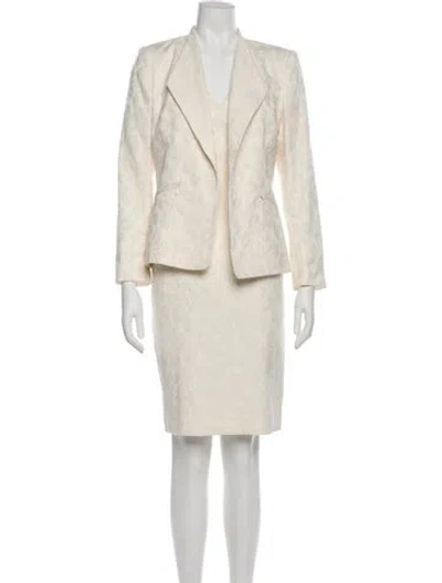 Pre-owned Lafayette 148 Printed Mesh Accents Dress Set In Neutral
