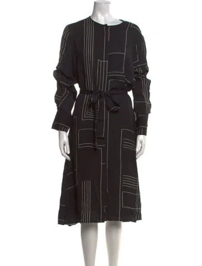 Pre-owned Lafayette 148 Printed Midi Length Dress In Black