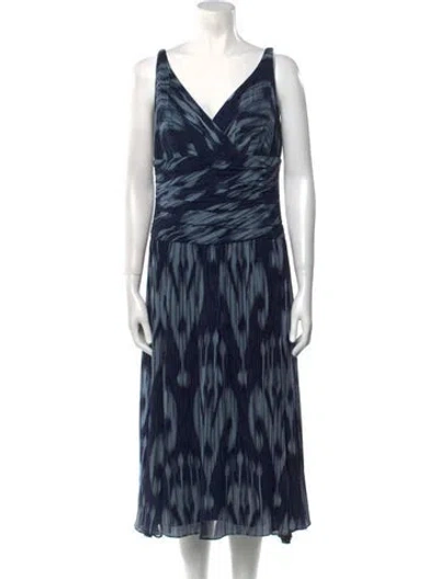 Pre-owned Lafayette 148 Printed Midi Length Dress In Blue