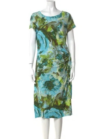 Pre-owned Lafayette 148 Printed Midi Length Dress In Blue