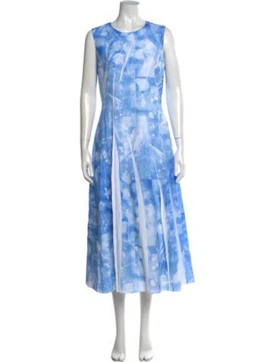 Pre-owned Lafayette 148 Printed Midi Length Dress In Blue