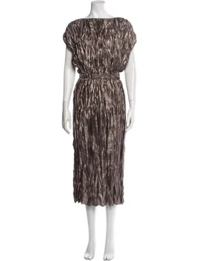 Pre-owned Lafayette 148 Printed Midi Length Dress In Brown