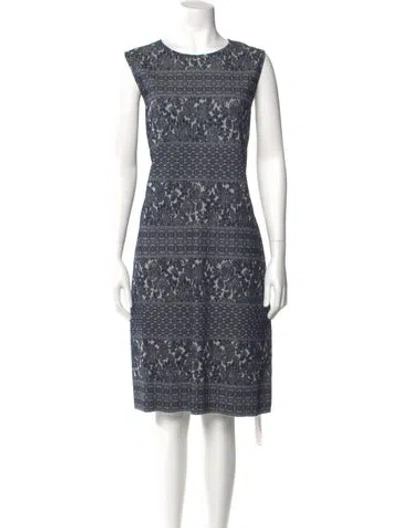 Pre-owned Lafayette 148 Printed Midi Length Dress In Gray