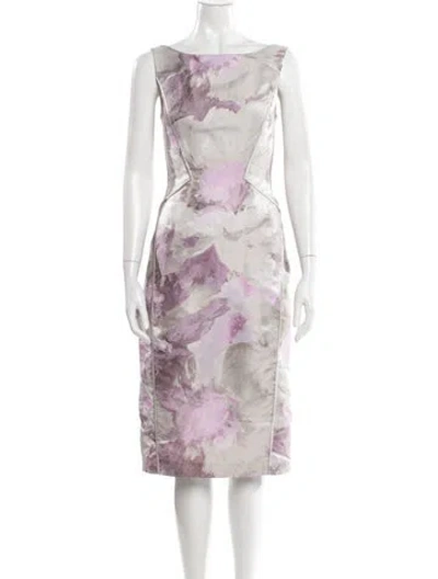 Pre-owned Lafayette 148 Printed Midi Length Dress In Gray