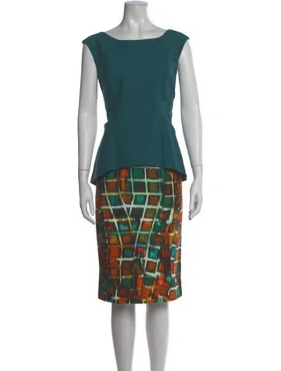 Pre-owned Lafayette 148 Printed Midi Length Dress In Green