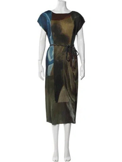Pre-owned Lafayette 148 Printed Midi Length Dress In Green