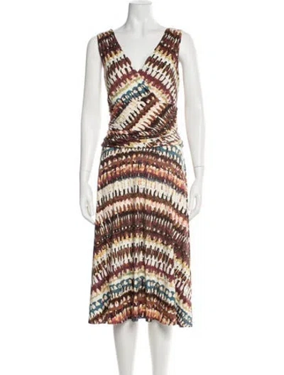 Pre-owned Lafayette 148 Printed Midi Length Dress In Neutral