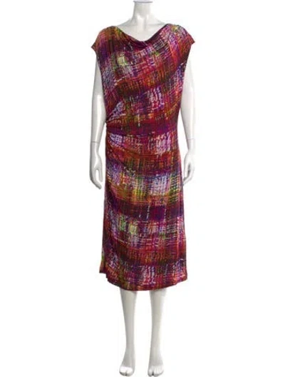 Pre-owned Lafayette 148 Printed Midi Length Dress In Pink