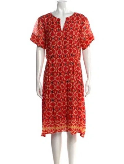 Pre-owned Lafayette 148 Printed Midi Length Dress In Red