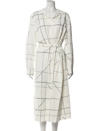 Pre-owned Lafayette 148 Printed Midi Length Dress W/ Tags In White