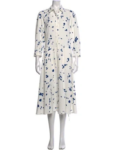 Pre-owned Lafayette 148 Printed Midi Length Dress In White