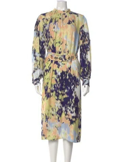 Pre-owned Lafayette 148 Printed Midi Length Dress In Yellow