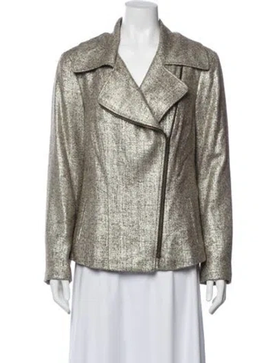 Pre-owned Lafayette 148 Printed Peacoat In Silver