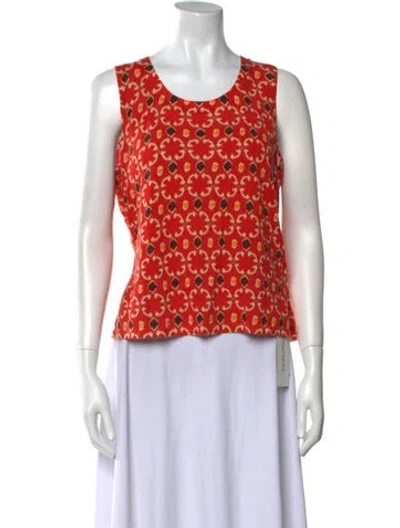 Pre-owned Lafayette 148 Printed Scoop Neck Sweater In Red