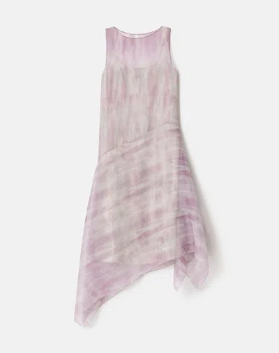 Lafayette 148 Printed Silk A Line Midi Sleeveless Dress In Lavender Tint Multi