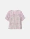 Lafayette 148 Printed Silk Pullover Short Sleeve Blouse In Lavender Tint Multi