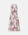 Lafayette 148 Printed Silk Twill V Neck Midi Sleeveless Dress In Violet Ash Multi