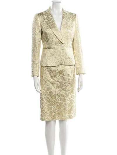 Pre-owned Lafayette 148 Printed Skirt Set In Yellow